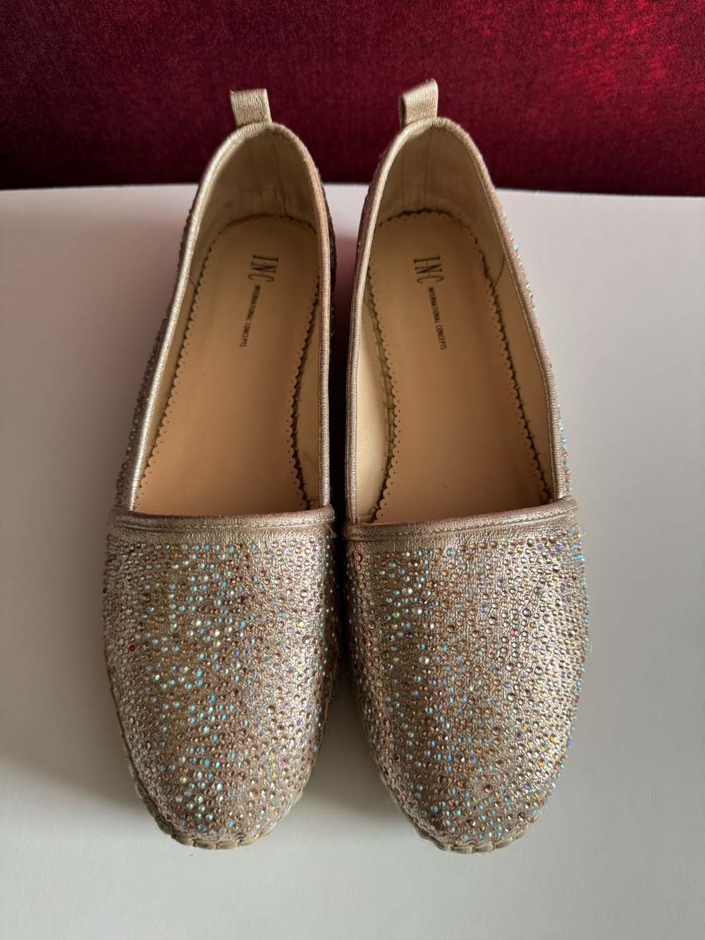 INC International Concepts Women's Gold Embellished Slip-On Espadrille Flats